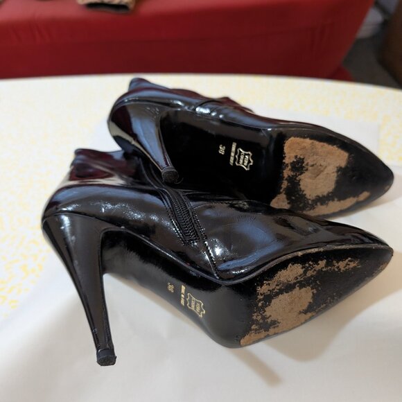 Vintage Stiletto Genuine Patent Leather Ankle Boots 38